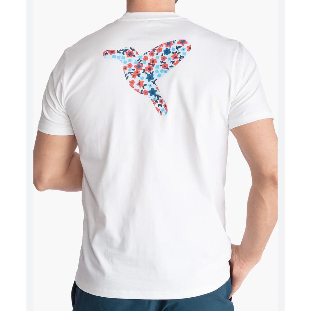 Birddogs Blue Flower Bird‎ White Graphic Tee Shirt Mens Large Cotton Spandex